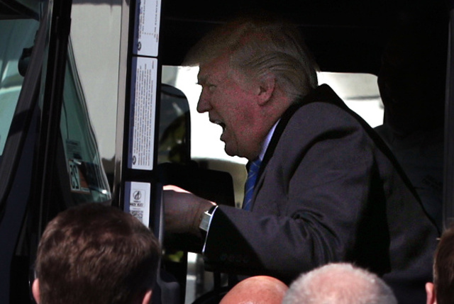 President Trump pretends to drive 18-wheeler