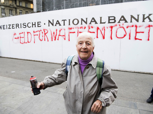 Police arrest 86-year-old graffiti artist for message on Swiss national bank